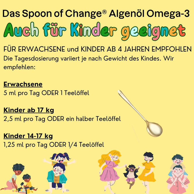 Premium Omega-3 Algae Oil Vegan (2900mg per day) - High dosage - with lemon - DHA & EPA - Science-based, laboratory tested - Sustainable - With vitamin D3 for the immune system - Spoon of Change® 100 ml (pack of 1) - NewNest Australia