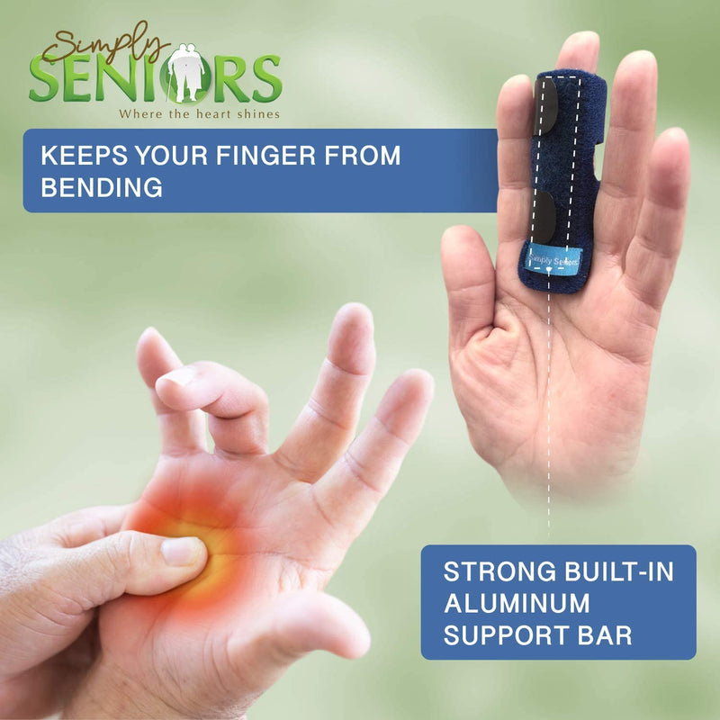 Simply SENIORS Finger Splint - 4 Pieces - Set of 2 Finger Splints + 2 Nylon Finger Sleeves for Trigger Finger & Arthritis Relief - Finger Brace for Straightening or Support for Broken Fingers - NewNest Australia