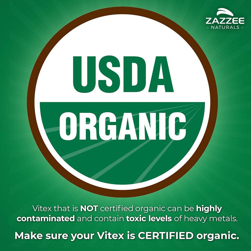 Zazzee USDA Organic Vitex, 500 mg Strength, 120 Vegan Capsules, USDA Certified Organic, Potent 4:1 Extract, Made from Whole Organic Chaste Berry, Vegan, All-Natural and Non-GMO - NewNest Australia