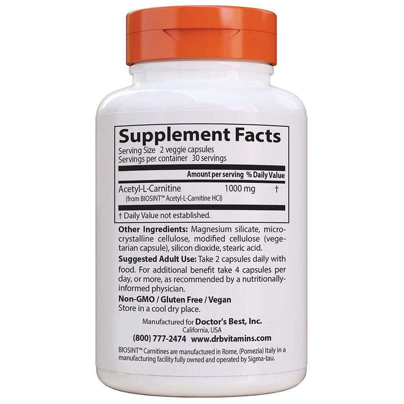 Doctor's Best Acetyl L-Carnitine, Help Boost Energy Production, Support Memory/Focus, Mood, Non-GMO, Vegan, Gluten Free 60 Count (Pack of 1) - NewNest Australia