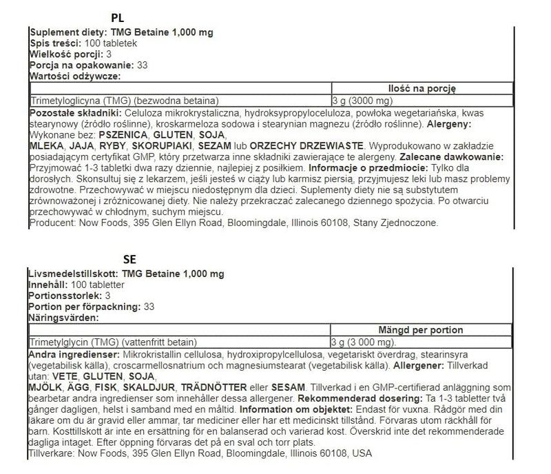 Now Foods, TMG (trimethylglycine), 1,000 mg, 100 vegan tablets, betaine - NewNest Australia