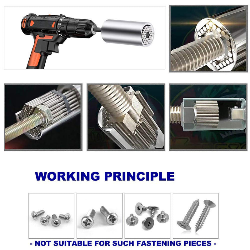 CIGOTU Universal Socket, 7mm-19mm Multifunctional Cordless Ratchet Adapter Socket Wrench Set, Impact Grade Driver Sockets Adapter Extension Set, Screwdriver Set Hex Bit + 105 Degree Right Angle Drill - NewNest Australia