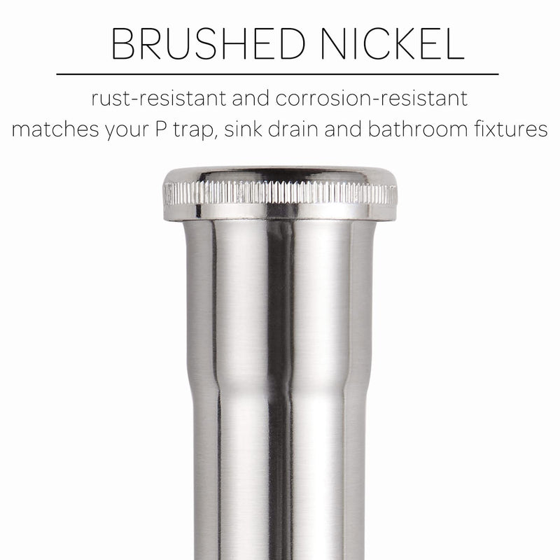 Brass Slip Joint Extension Tube 1-1/4” OD x 12” with Nut and Rubber Washer, P Trap Extension Tube, Sink Drain Tailpiece Tube Extension, Brushed Nickel - NewNest Australia