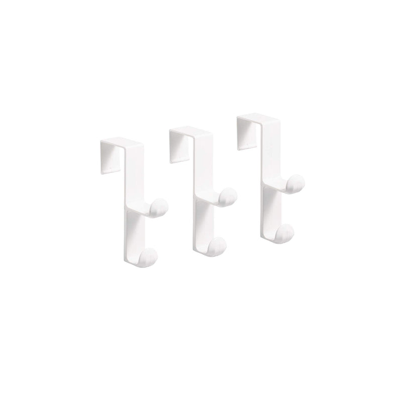 NewNest Australia - iDesign BPA-Free Plastic Over-The-Door Double Storage Hooks - 1" x 4.5" x 3", White (Pack of 3) Double Hook Set of 3 