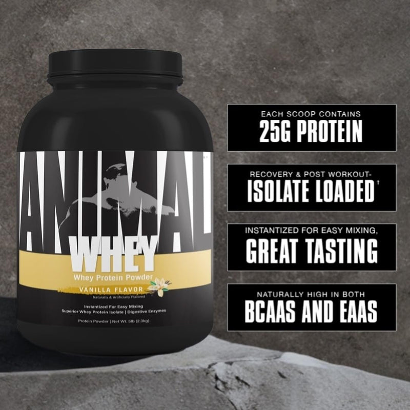 Universal Nutrition ANIMAL Whey Protein Powder Vanilla - Protein Powder for Protein Shakes & Muscle Building, Whey Isolate Protein Powder, 2.3 kg - NewNest Australia