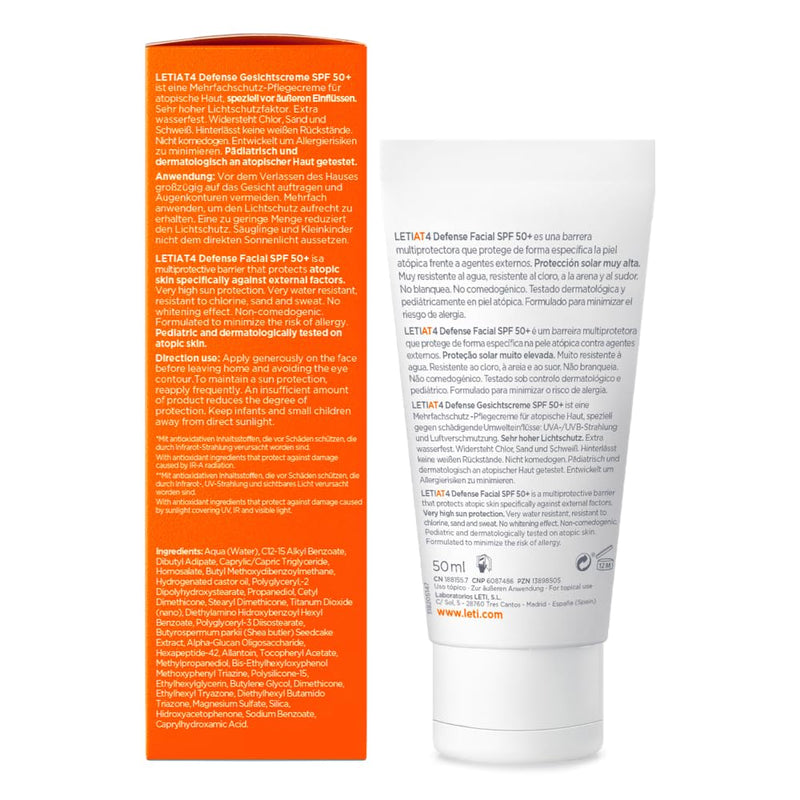 LETI AT4 Defense Face Cream SPF 50+ - Water-repellent, skin-protecting facial care with high sun protection (SPF 50+) for dry skin or skin prone to neurodermatitis, 50 ml cream - NewNest Australia
