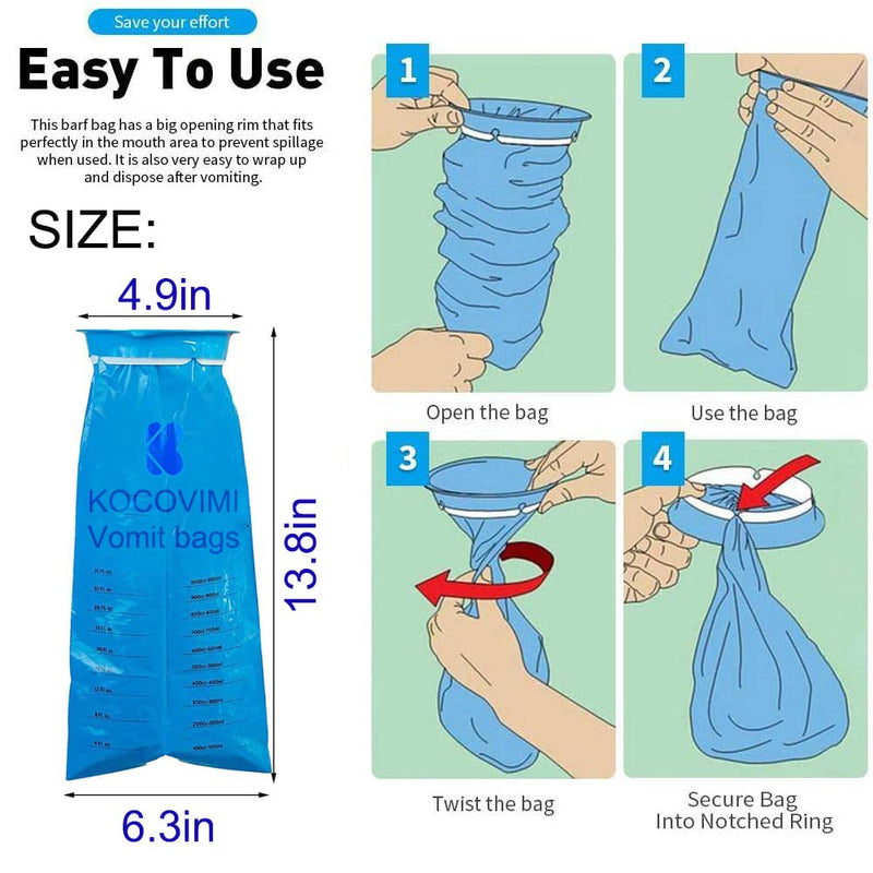 Vomit Bags Disposable,12 Pack KOCOVIMI Original Authentic Barf Bags Disposable for Adults,Kids,Easy to Use Throw Up Bags Disposable,Super Effective for Motion Sickness,1000 ml Puke Bags Disposable - NewNest Australia