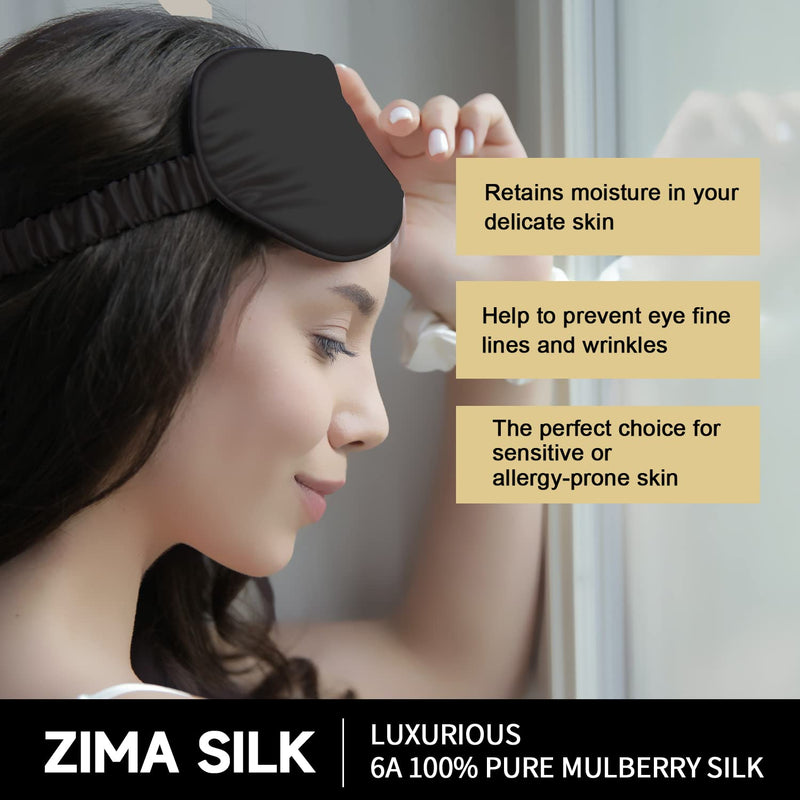 ZIMASILK 100% 22 Momme Pure Mulberry Silk Sleep Mask,Filled with 100% Mulberry Silk，Silk Wrapping Strap- Super Soft & Comfortable Sleep Eye Mask for Sleeping (Black) Black - NewNest Australia