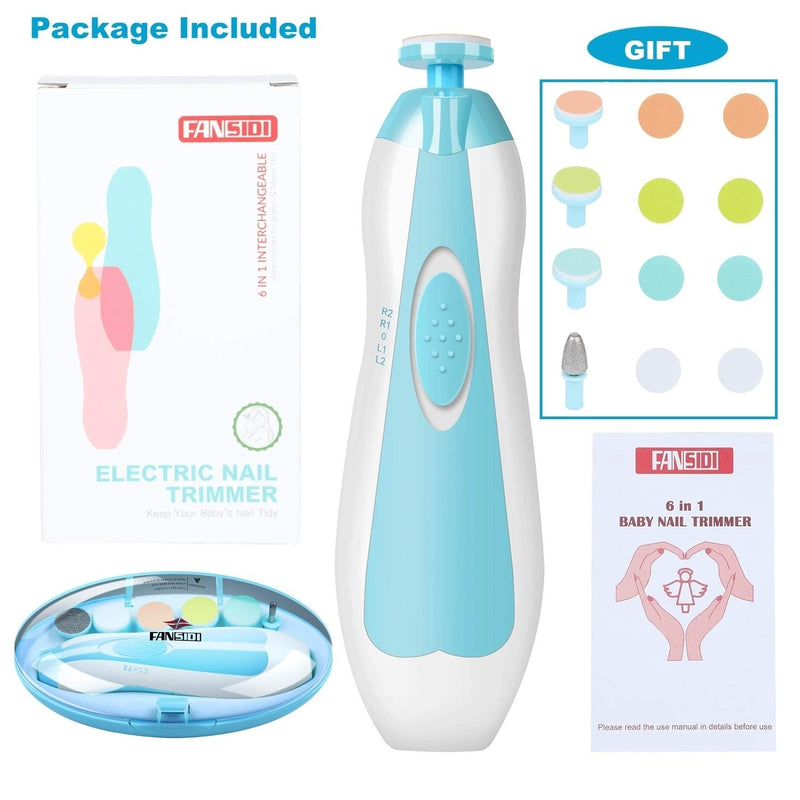 Baby Nail Trimmer, FANSIDI Electric Baby Nail File Safe Clippers with 10 Grinding Pads 8 Sandpapers LED Light, Trim Polish Grooming Kit for Newborn Infant Toddler or Adults Toes Fingernails Care, Blue - NewNest Australia