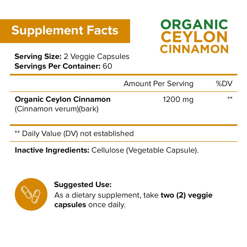 NutriFlair Ceylon Cinnamon (Made with Organic Ceylon Cinnamon) 1200mg per Serving, 120 Capsules - Joint Support, Anti-inflammatory & Antioxidant - True Sri Lanka Cinnamon - NewNest Australia