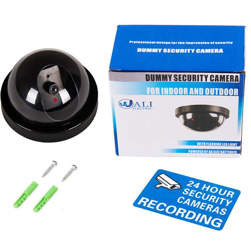 WALI Dummy Fake Security CCTV Dome Camera with Flashing Red LED Light With Security Alert Sticker Decals (SD-1), Black 1 Pack - NewNest Australia