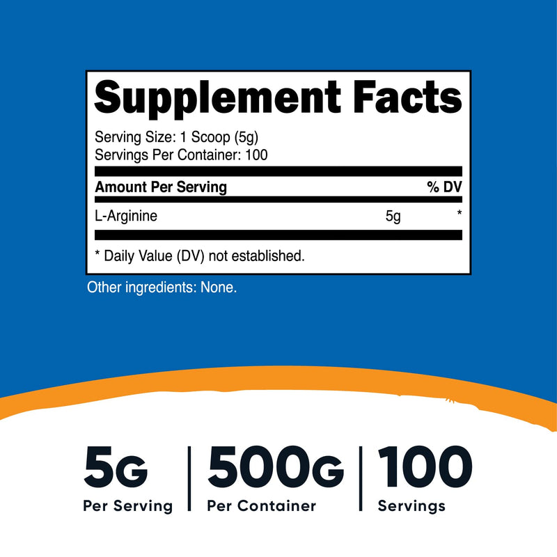 Nutricost L-Arginine Powder 500 Grams (1.1lbs) - Pure L-Arginine Powder - 5000mg Per Serving; 100 Servings 1.1 Pound (Pack of 1) - NewNest Australia
