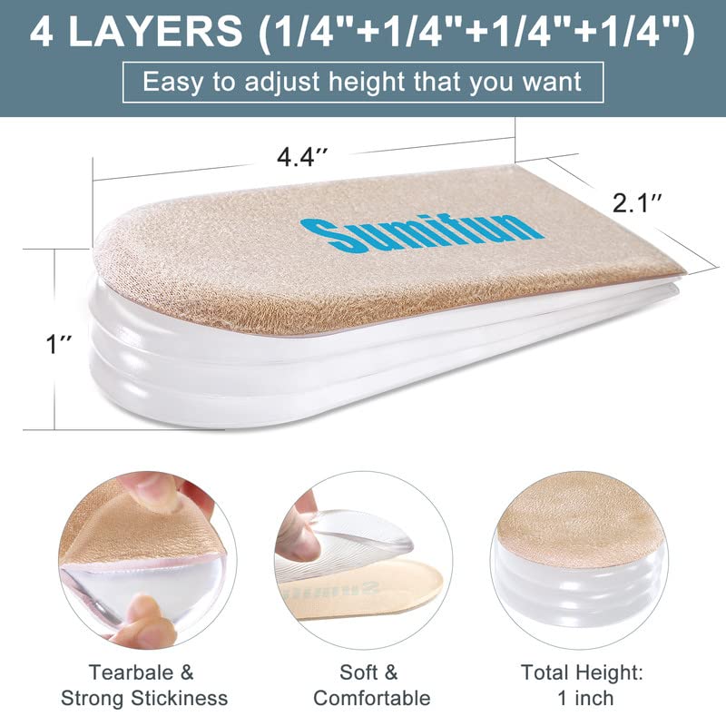 Sumifun Heel Lift Inserts, 1/4" to 1" Gel Shoe Heels Inserts for Women, Adjustable Orthopedic Heel Pads for Heel Pain and Leg Length Discrepancies, Heel Cups 1/4" 1/2" 3/4" Beige - NewNest Australia