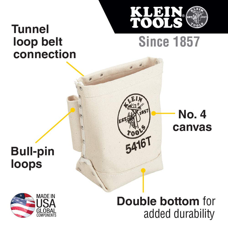 Klein Tools 5416T Tool Bag, Bull-Pin and Bolt Pouch, No. 4 Canvas with Tunnel Connection, 5 x 10 x 9-Inch Canvas Material - NewNest Australia