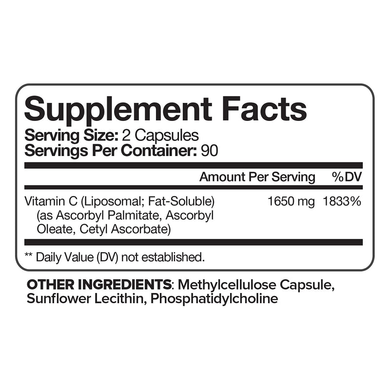 Nutrivein Liposomal Vitamin C 1650mg - 180 Capsules - High Absorption Ascorbic Acid - Supports Immune System & Collagen Booster - Powerful Antioxidant - NewNest Australia