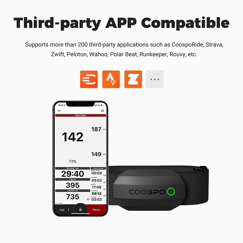 COOSPO Heart Rate Monitor Chest Strap,Bluetooth ANT+ Chest HRM for Running Cycling Gym Fitness, Heart Rate Monitors IP67 Waterproof Compatible with Strava Zwift Wahoo Garmin Polar Peloton App Black-BK - NewNest Australia