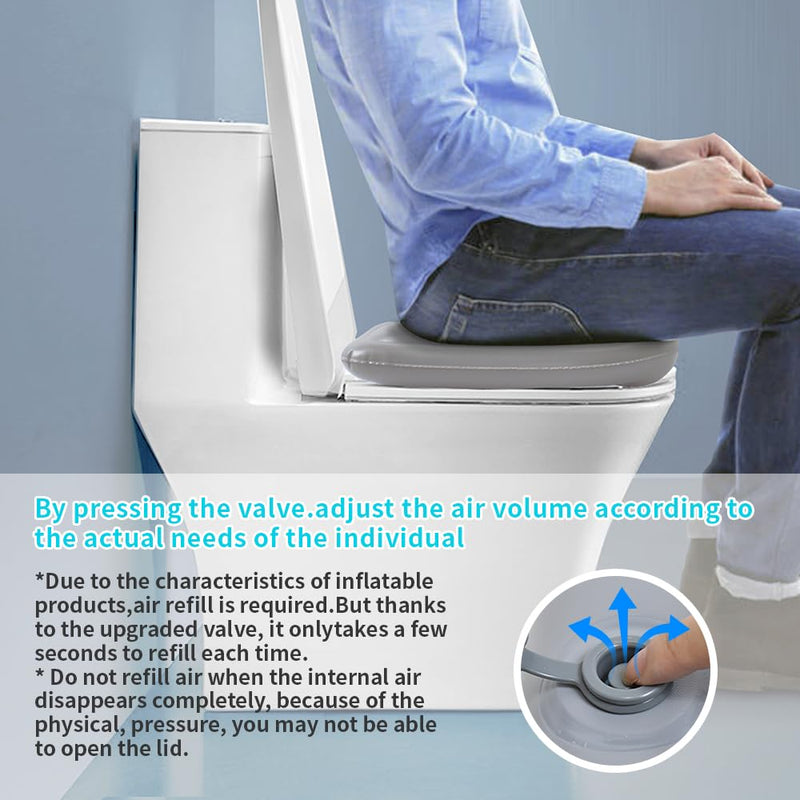 Inflatable Toilet Seat Cushion, Raised Donut Cushion, Height Adjustable Toilet Seat, Toilet Support Cushion For Adults, Seniors, Elderly, Disabled, Tailbone Pain Relief (Grey) - NewNest Australia