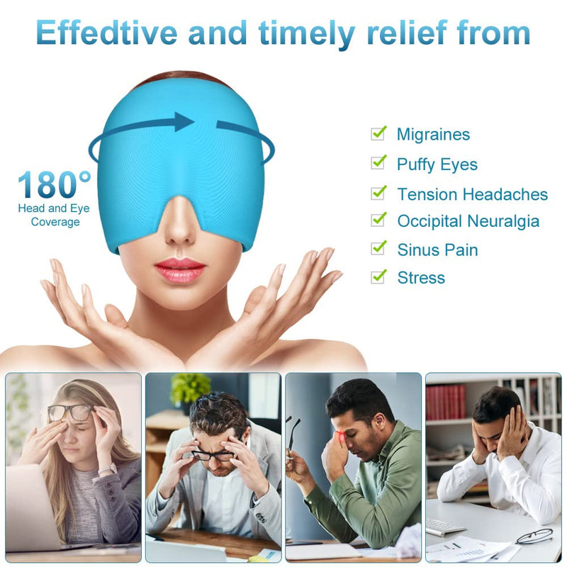 ACWOO Migraine Relief Cap, Reusable Cold Hot Therapy Migraine and Headache Relief Cap, Single-Sided Gel Ice Hot Head Wrap for Chronic Migraine, Tension Headache, Sinus Stress, Puffy Eyes (Blue) Blue - NewNest Australia