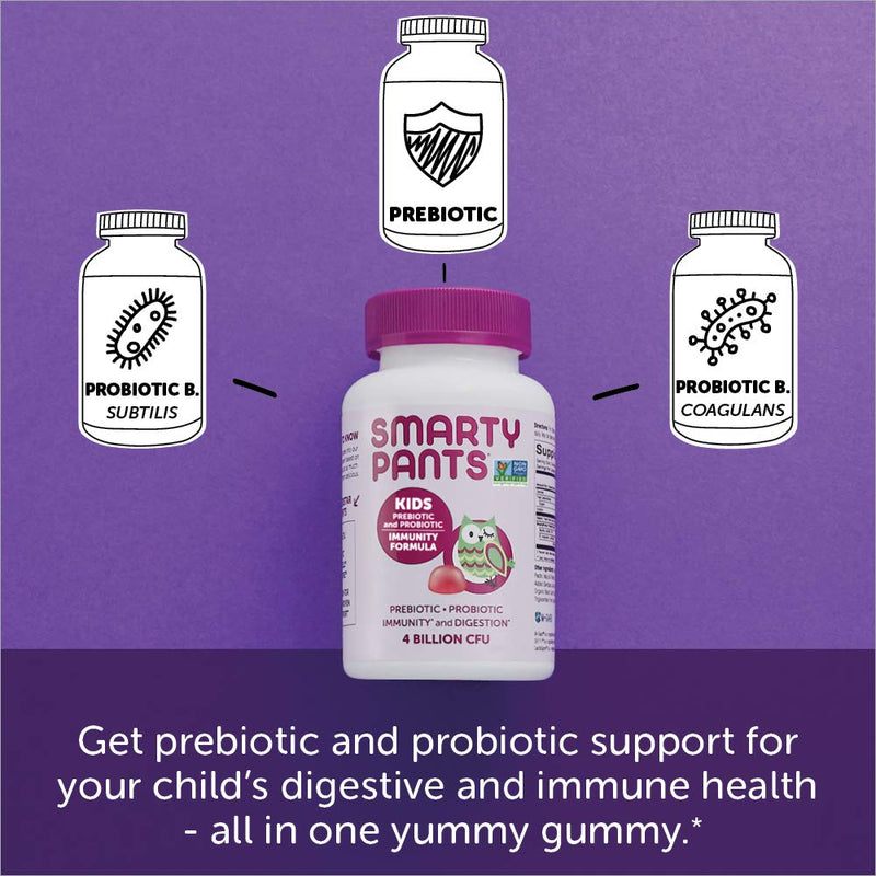 SmartyPants Kids Probiotic Immunity Gummies: Prebiotics & Probiotics for Immune Support & Digestive Comfort, Grape Flavor, 60 Gummy Vitamins, 30 Day Supply, No Refrigeration Required Kids Probiotic Immunity Formula - Grape - NewNest Australia