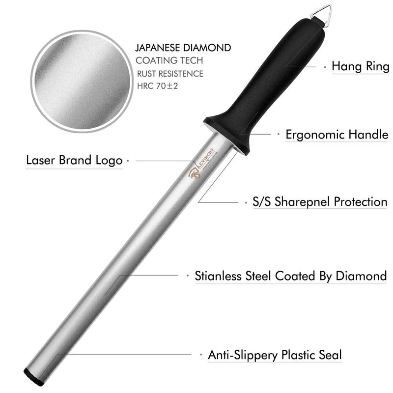 LEVINCHY Diamond Knife Sharpening Steel 12 inch, Professional Diamond coating Honing Steel, Premium Diamond Knife Sharpener Rod for all knives, Lightweight & Durable - NewNest Australia