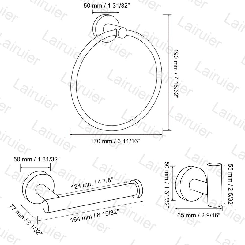 Lairuier Bathroom Hardware Set, Matte Black Stainless Steel 4-Piece Include Hand Towel Ring Toilet Paper Holder and 2 Robe Towel Hooks， Bathroom Wall Mounted Fixtures，Q1M-P4BK - NewNest Australia