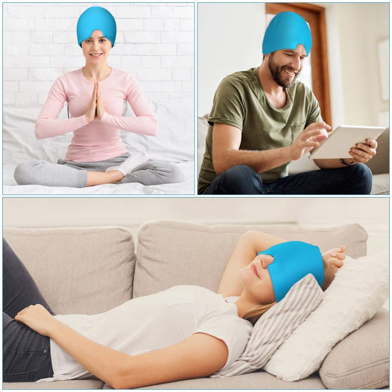 ACWOO Migraine Relief Cap, Reusable Cold Hot Therapy Migraine and Headache Relief Cap, Single-Sided Gel Ice Hot Head Wrap for Chronic Migraine, Tension Headache, Sinus Stress, Puffy Eyes (Blue) Blue - NewNest Australia