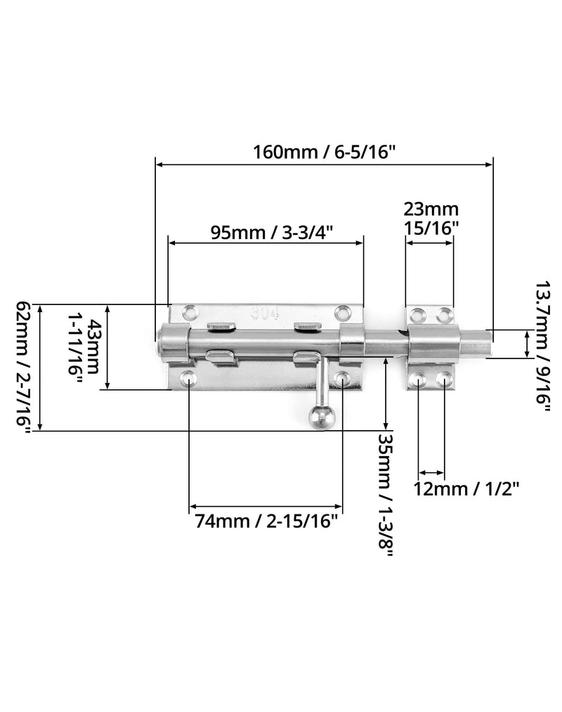 QWORK Sliding Bolt Gate Latch, 6.3" (Thick 3/32") 304 Stainless Steel Heavy Duty Thickened Barrel Bolt with Padlock Hole, Interior Door Latches Brushed Finish - NewNest Australia