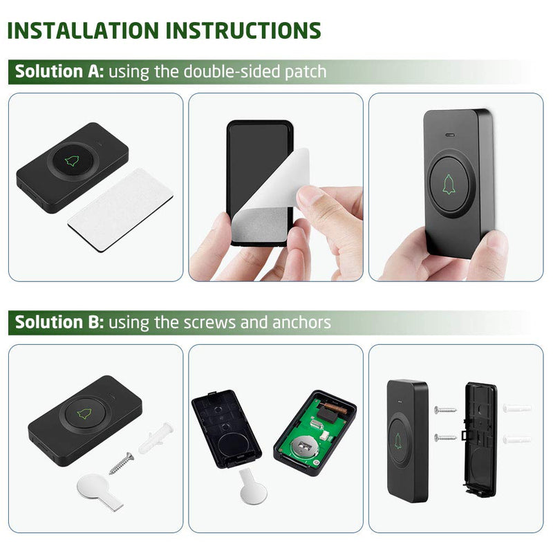 Wireless Doorbell, AVANTEK Mini CB-11 Waterproof Doorbell Chime Operating at 1000 Feet with 52 Melodies, 5 Volume Levels & LED Flash Black - NewNest Australia