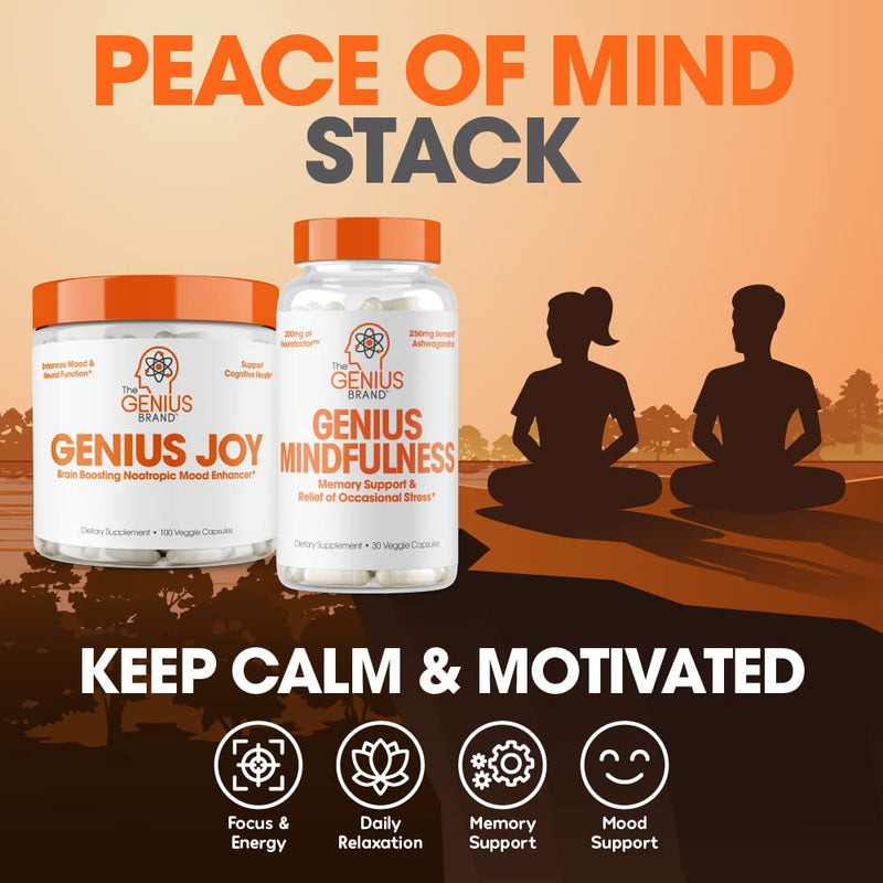 Genius Supplement w/ Ashwagandha, Nootropic Brain Booster & Memory Support w/ Blueberry Extract, Natural Focus, Energy & Serotonin, Calm & Cortisol 30 Capsules - NewNest Australia