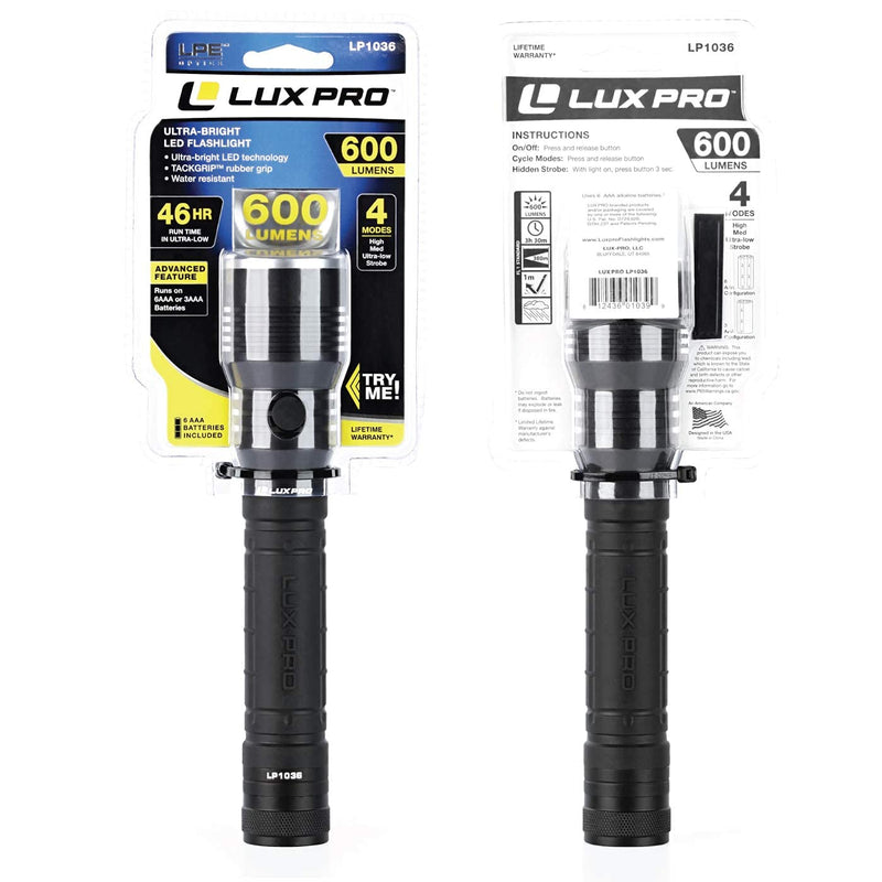 LUXPRO LP1036 600 Lumen Multi-Mode 46hr Runtime LED Flashlight with TackGrip - NewNest Australia