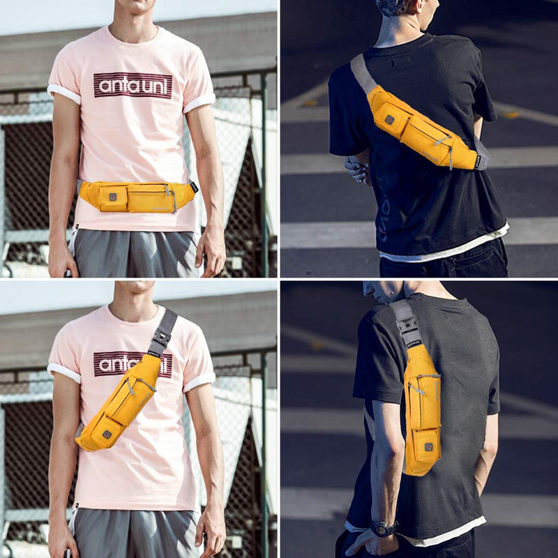 ZOMAKE Fanny Pack for Men Women, Slim Belt Bag Water Resistant Small Waist Bag Pack with 4 Pockets for Running Cycling Workout Fit All Phones York yellow - NewNest Australia