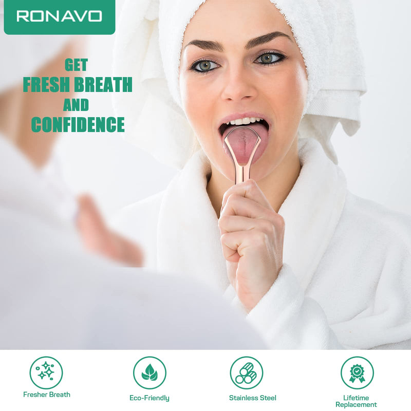 Ronavo Tongue Scraper (2 Pieces), Tongue Cleaner Healing Bad Breath (Medical Quality), Stainless Steel, Bpa Free, Metal Tongue Scraper, Tongue Brush Fresh Breath In Seconds L Tongue Cleaner -2 Color - NewNest Australia