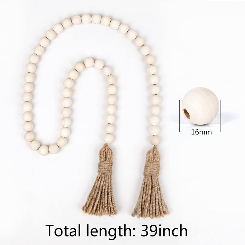 Wood Beads Garland Farmhouse Beads with Tassels Rustic Country Decor Prayer Wall Hanging Decor Prayer Beads(39 inches/Nature) 39 inches/Nature - NewNest Australia