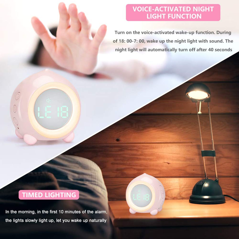 NewNest Australia - Allnice Digital Alarm Clock, LED Bedside Clock Dual Alarm Clock with Night Light, Alarm Clock for Kids, Small Alarm Clock for Home Bedroom Travel, USB Powered, Cute Peach Deisgn (Pink) 