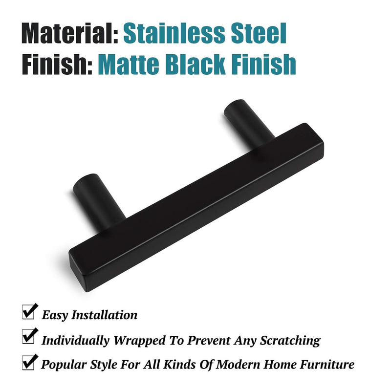 KNOBWELL 10 Pack Square Kitchen Cabinet Pulls Matte Black, 2-1/2 inch Hole Centers, Dresser Drawer Pulls Black Stainless Steel Bathroom Cabinet Handles 4" Length Center-to-Center: 2-1/2" - NewNest Australia