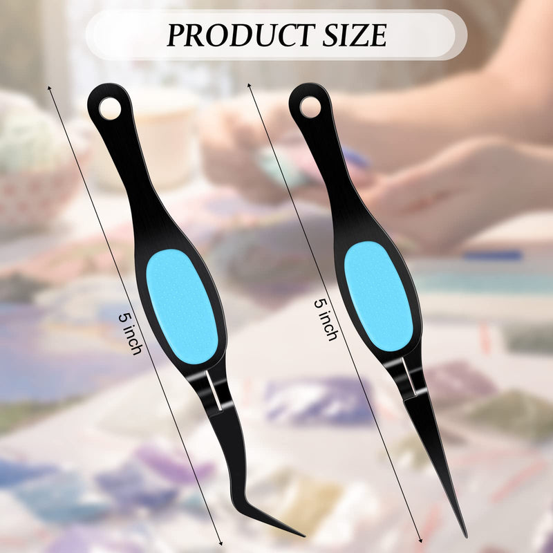 Reverse Tweezers Craft Tweezers Crossing Lock Tweezers Reverse Grip Precision Curved Bent Straight Tweezers Fine Tip for Craft Jewelry Beading Electronic Laboratory Work (Black and Blue) Black and Blue - NewNest Australia