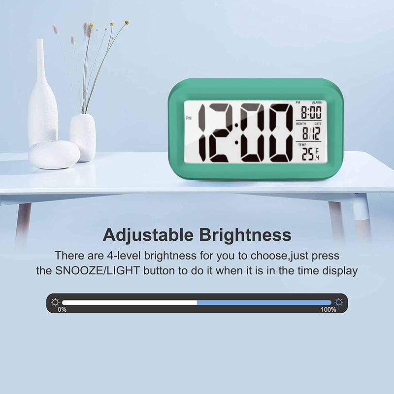 KAIJIELY Upgraded Digital Alarm Clock, 4.3" LED Display with Temperature Larger Lound Light Control Portable Snooze Calendar Brightness with Battery Powered Alarm Clocks Bedside for Everyone (Green) Green - NewNest Australia