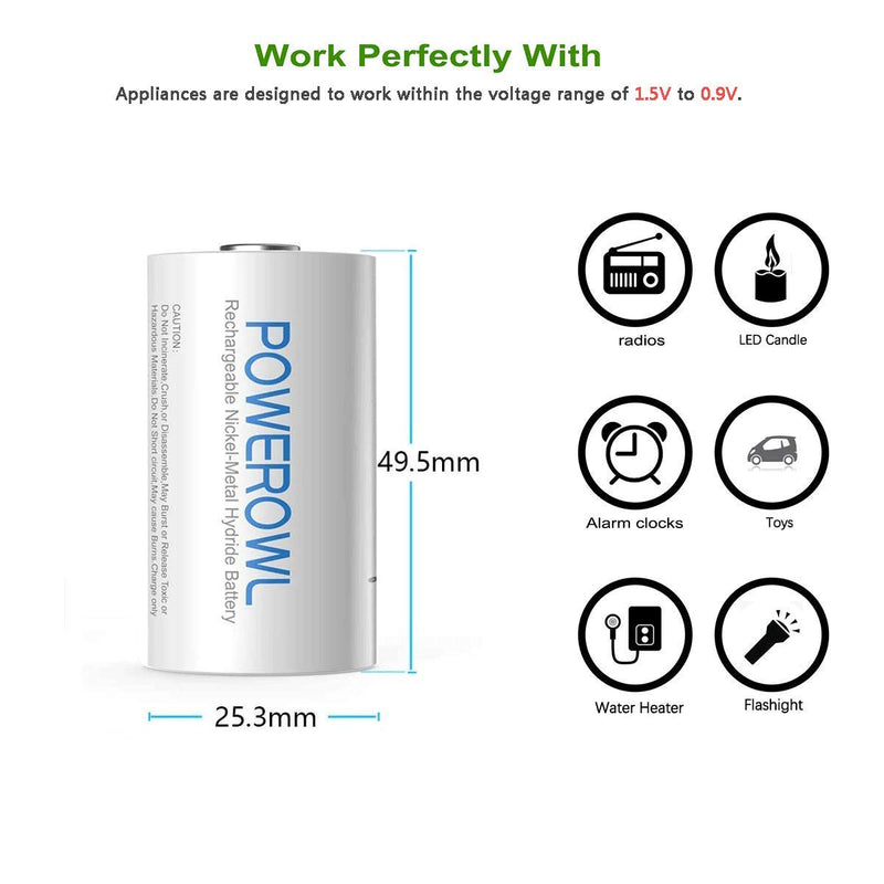 POWEROWL Rechargeable C Batteries Nickle Metal Hydride 5000mah Low Self Discharge NiMH C-Cell Battery (4 Pack) 4pack - NewNest Australia