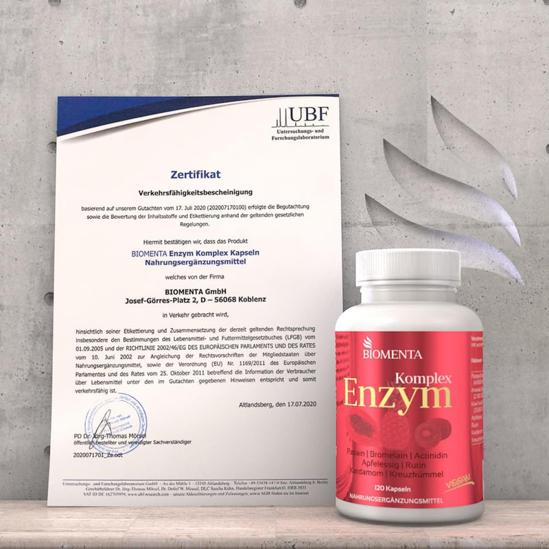 Biomenta Multi Enzyme Complex - With Papaya (Papain), Pineapple (Bromelain), Kiwi (Actinidine), Apple Vinegar, Rutin, Cardamom, Cumin - Vegan, 120 Enzyme Capsules - 2 Month Treatment - NewNest Australia