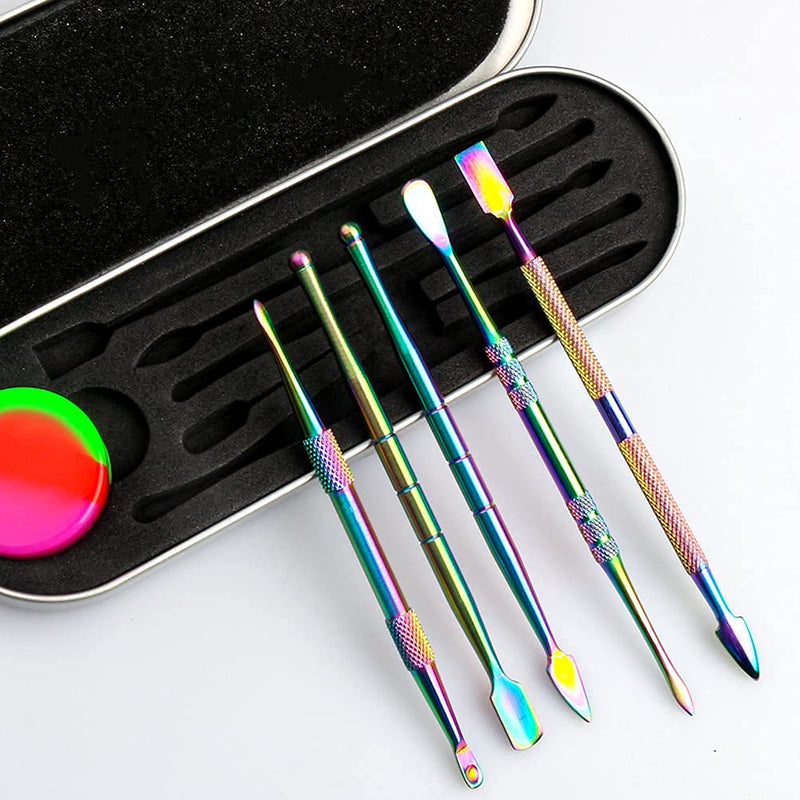 6 Pieces Wax Carving Tool Set, Double-Ended Carving Tool Stainless Steel Wax Sculpting Tools with 5ml Silicone Container Jar and Portable Metal Case for Wax Oil Clay Pottery, Rainbow Color - NewNest Australia