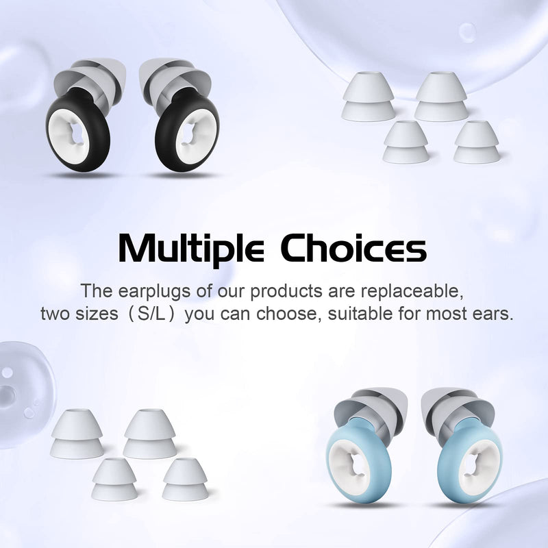 Yaumany Ear Plugs For Sleeping, Hearing Protection Earplugs, 2 Pairs, Reusable And Washable Silicone Ear Plugs For Sleeping, Snoring, Work, Learning, Swimming, Planes, Snr 33 Db, Black/Blue - NewNest Australia