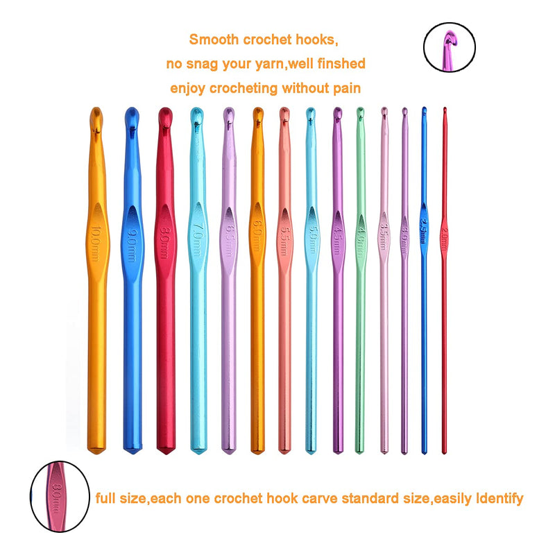 KOKNIT Professional Crocheter Kit, 9 Pcs Extra Longer Ergonomic Crochet Hooks 14 Pcs Aluminum Crochet Needles Various Accessories in Pretty Storage Case Blue Flower - NewNest Australia