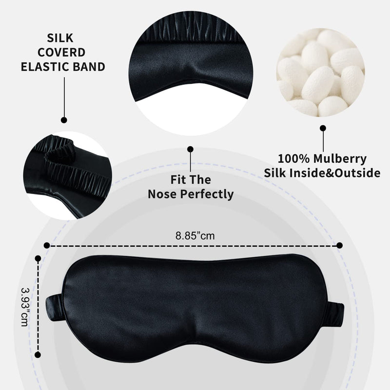 ZIMASILK 100% 22 Momme Pure Mulberry Silk Sleep Mask,Filled with 100% Mulberry Silk，Silk Wrapping Strap- Super Soft & Comfortable Sleep Eye Mask for Sleeping (Black) Black - NewNest Australia