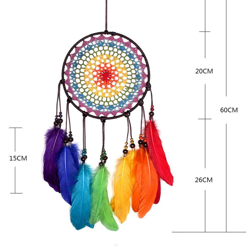 NewNest Australia - Guojanfon Dream Catchers, Rainbow Feather Decor Wall Decor for Kids Boys Girls Bedroom - 7.8" Dia - 23.6" Length (No. 03) No. 03 