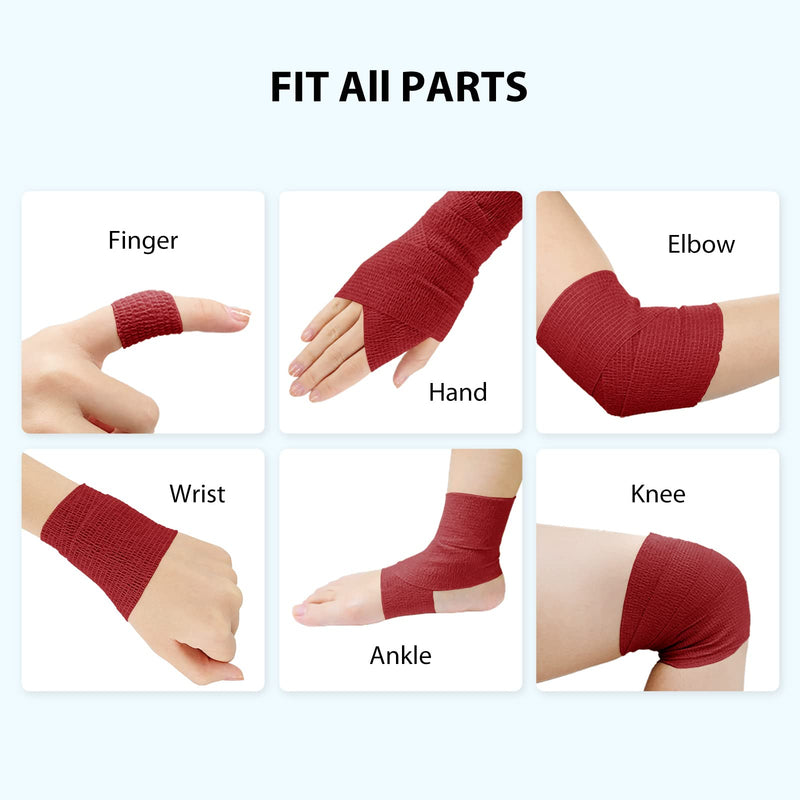 FriCARE 14 Pack Self Adhesive Bandage Wrap, 2 Inch Wide Rainbow Cohesive First Aid Medical Tape for Wrist, Knee, Ankle (2 Inch x 5 Yards, Burgundy) 2 Inch x 5 Yards - NewNest Australia