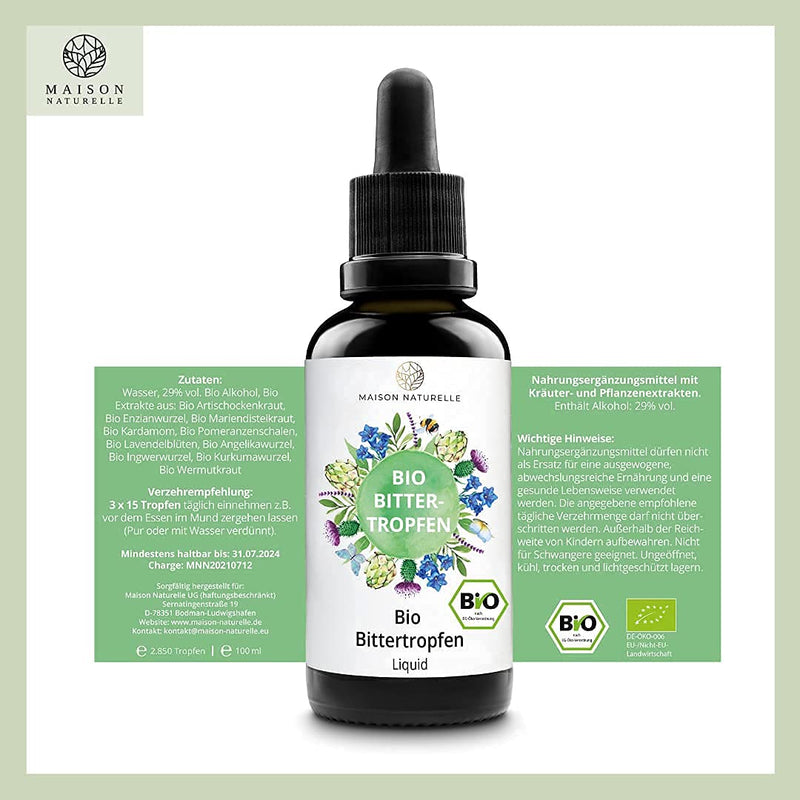 Maison Naturelle Organic Bitter Drops (100 Ml) According To Hildegard Von Bingen - Bitter Substances Drops Bitter Herbs - Bitter Substance Complex Concentrate - NewNest Australia