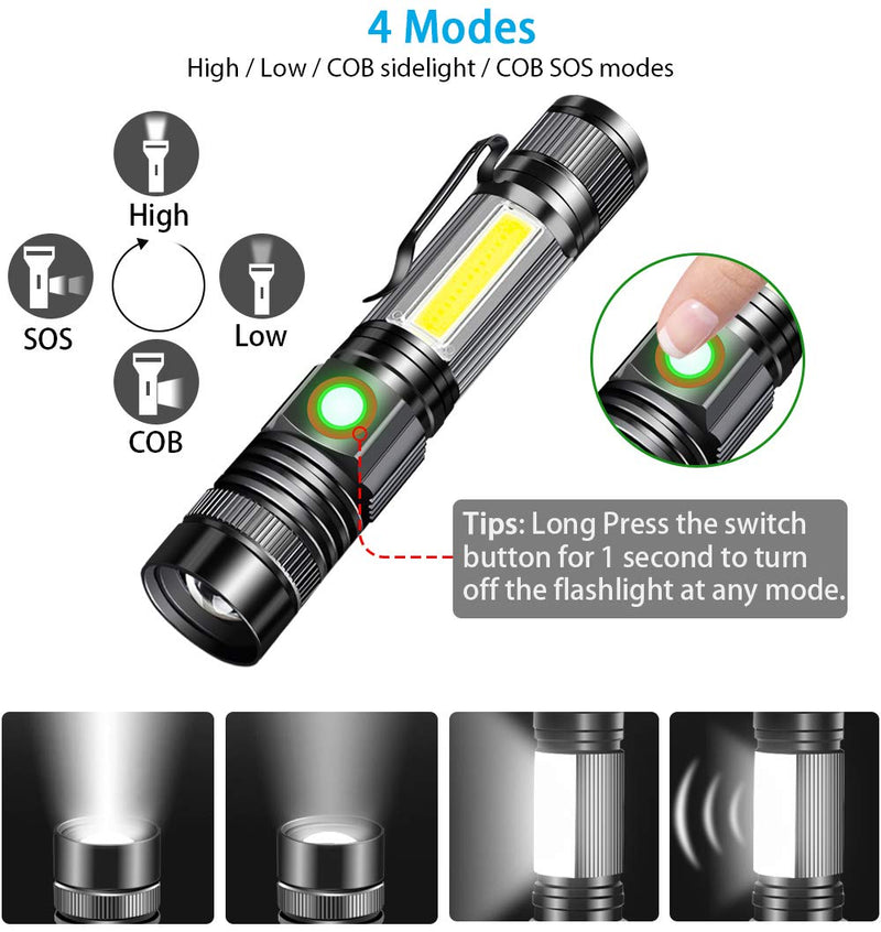 USB Rechargeable Flashlight, Magnetic Flashlights With COB Flash Light Include Battery - 4 Models, Zoomable, Water Resistant, Vnina LED Tactical Flashlight High lumen for Indoor & Ourdoor use - NewNest Australia