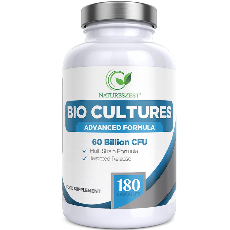 Bio Cultures Complex Probiotics 60 Billion CFU with Prebiotics – 180 Vegan Capsules - Lactobacillus Rhamnosus & Lactobacillus Gasseri – 6 Month Supply - Probiotics for Women & Men - by Natures Zest - NewNest Australia