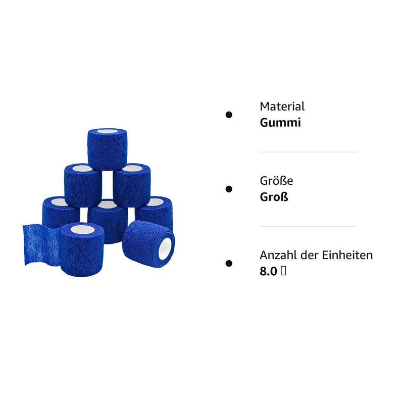 QiGui 8 Rolls Self-Adhesive Cohesive Bandage Adhesive Bandage Fixing Bandage Elastic Bandage Plaster Bandage for Fingers, Hands, Toes and Feet 5cm x 4.5m (Blue) Blue - NewNest Australia