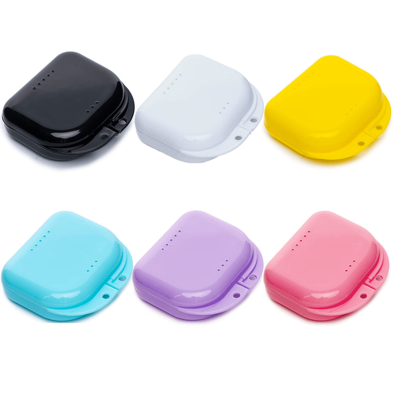 Retainer Case with Vent Holes, 6 Pcs Denture Case, Tight Snap Lock Orthodontic Mouth Guard Case， Black, White, Yellow, Light Purple, Pink and Blue, Easy to Use - NewNest Australia